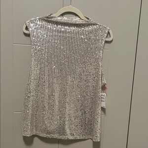 Silver Sequin Tank Top with funnel neck NWT